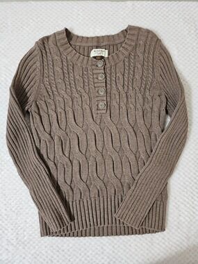 GUC Sonoma Life + Style Women's Petite M Brown Cable Knit Henley Sweater